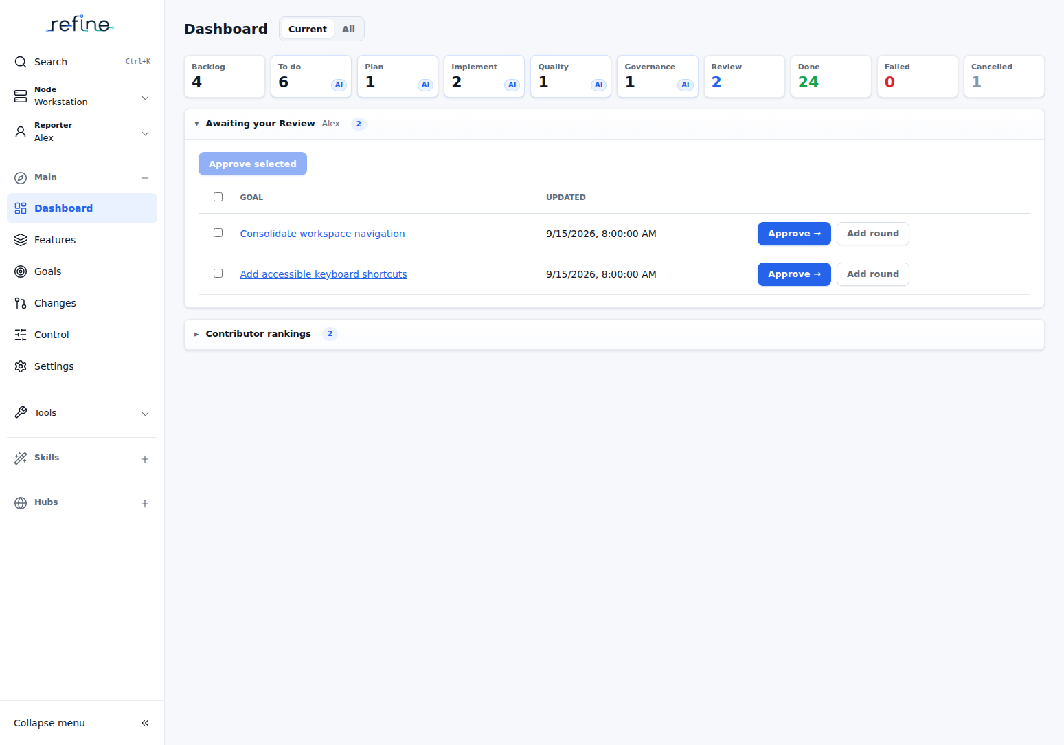 Refine dashboard with the consolidated navigation rail