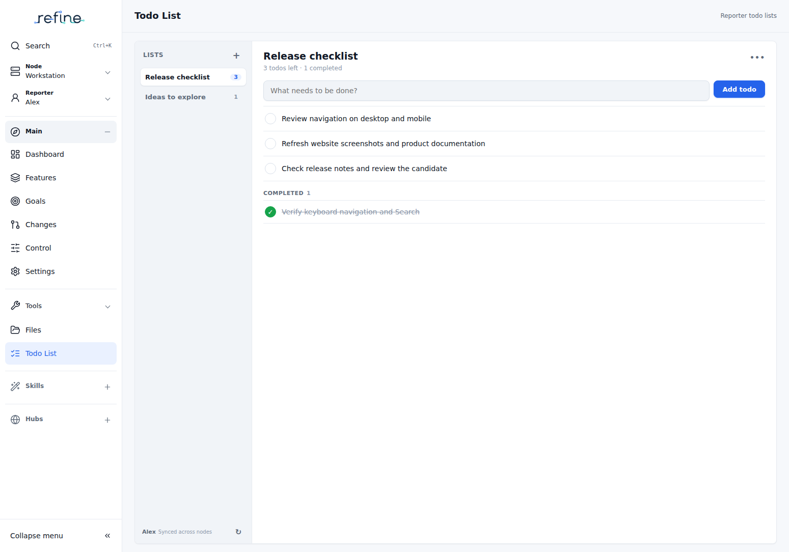 Full-width Todo List
